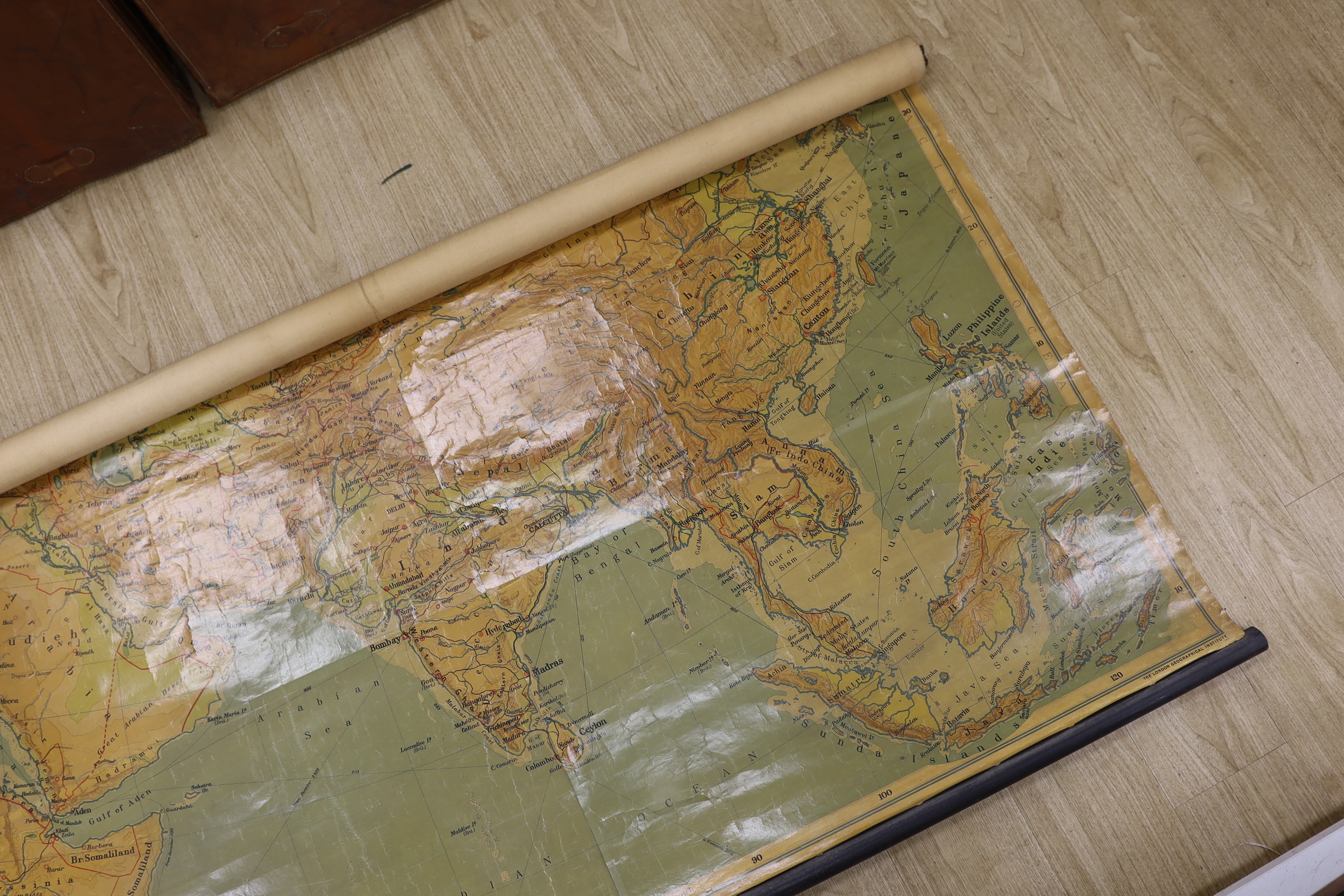 Two large maps comprising Evangelical or Christian Dispensation and Philips map of Asia (damaged)